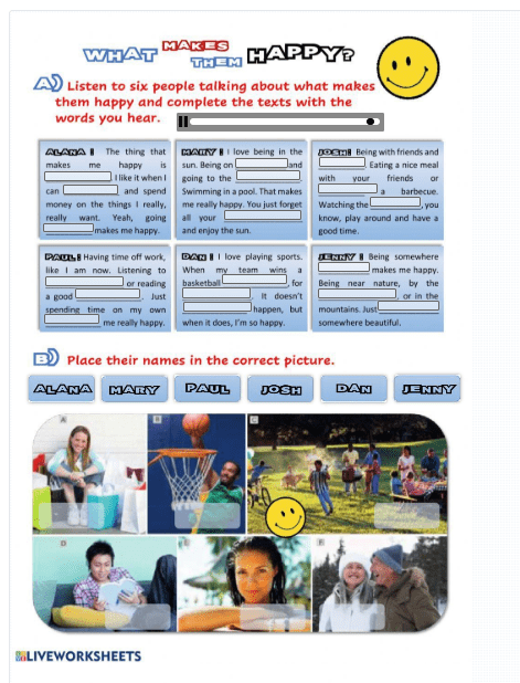 What makes them happy? Worksheet by Ana Laura Lopez